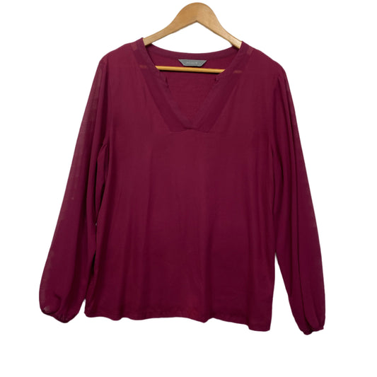 Jacqui E Top Size Large Long Sleeve Maroon