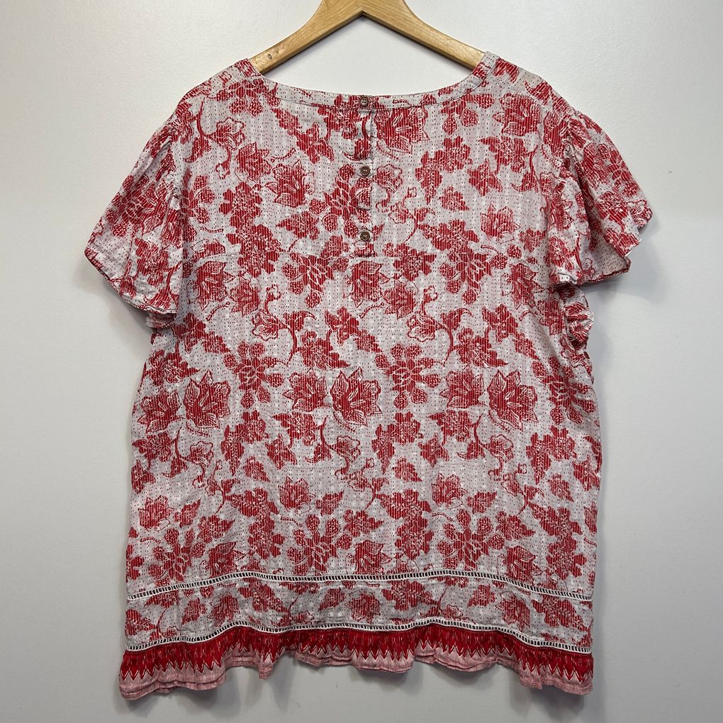 Red Floral Cotton Top - Size 22
