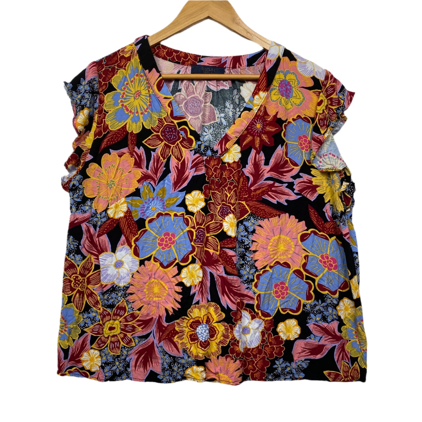 Rachel Roy Top Size XL 14 16 Floral Multicoloured Short Sleeve Rayon