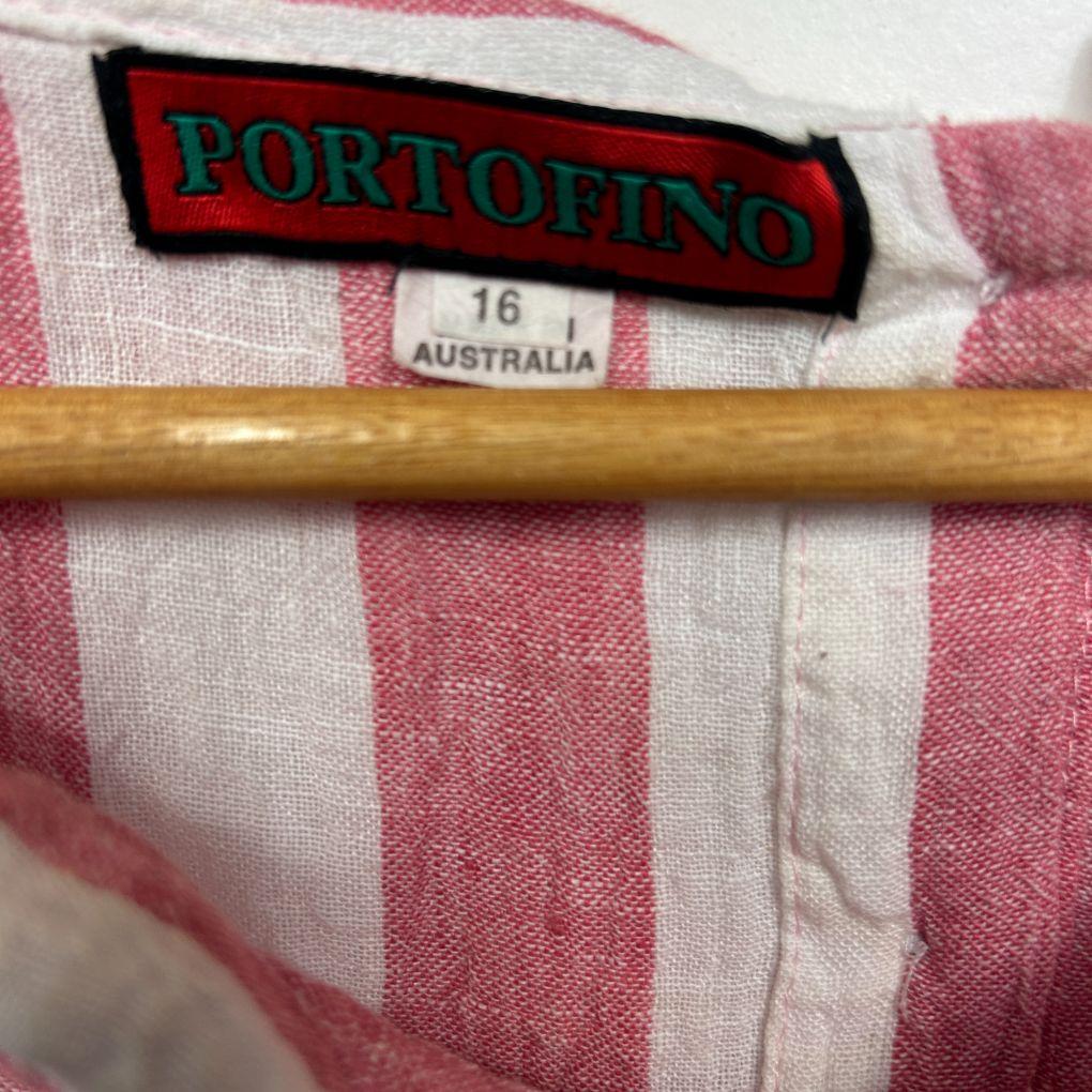 Portofino Pink Striped Linen Top - Size 16