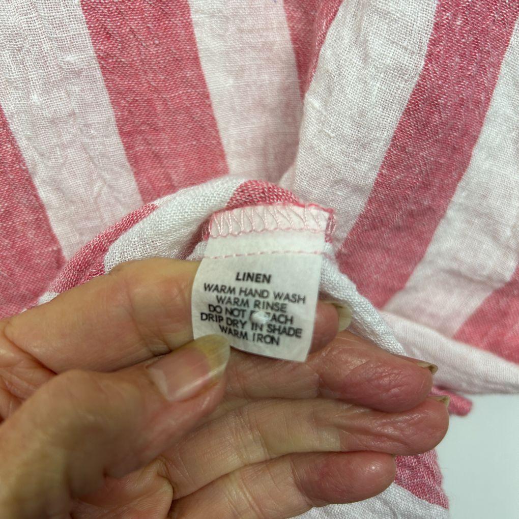 Portofino Pink Striped Linen Top - Size 16