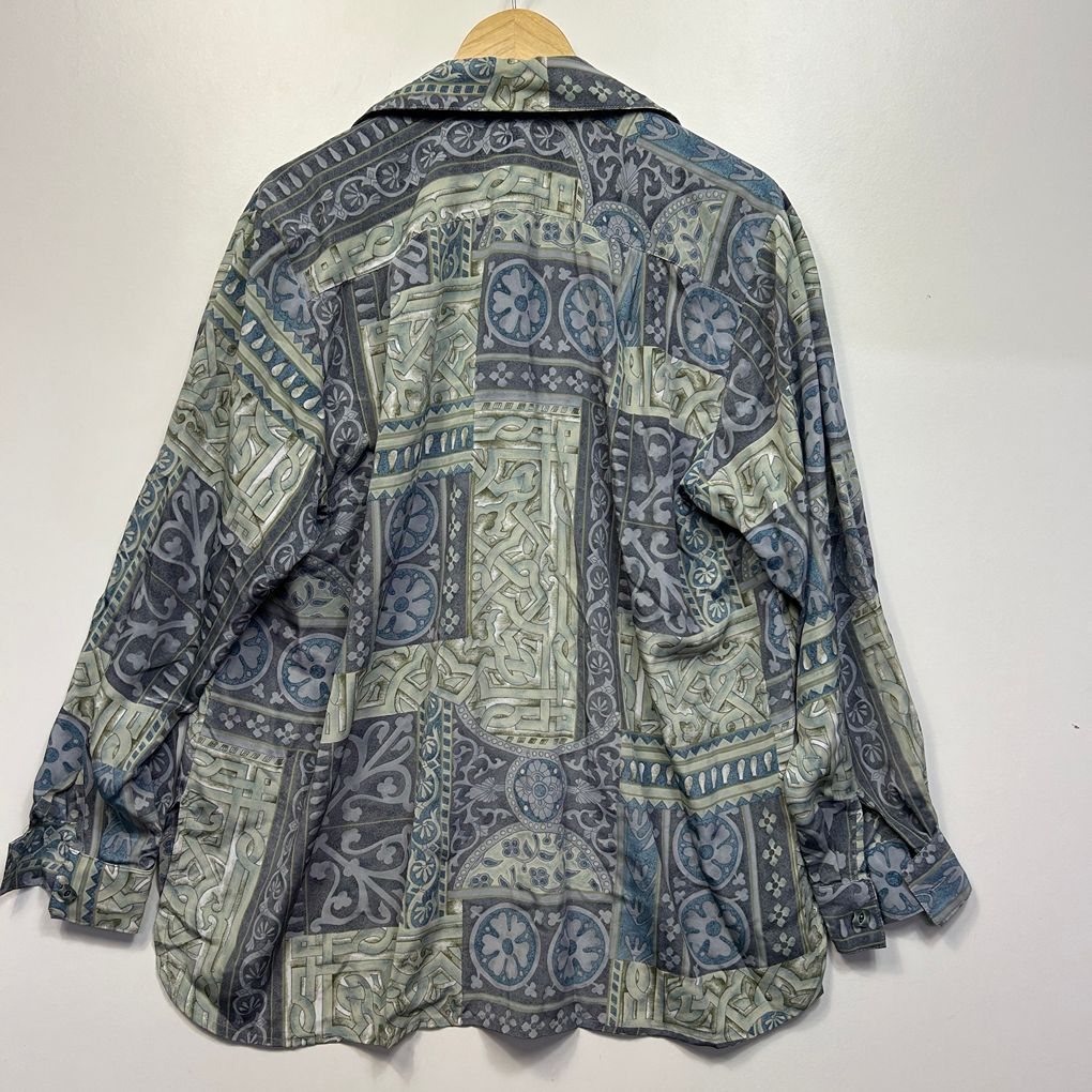 Vintage Handmade Grey Print Shirt - Size 22/24