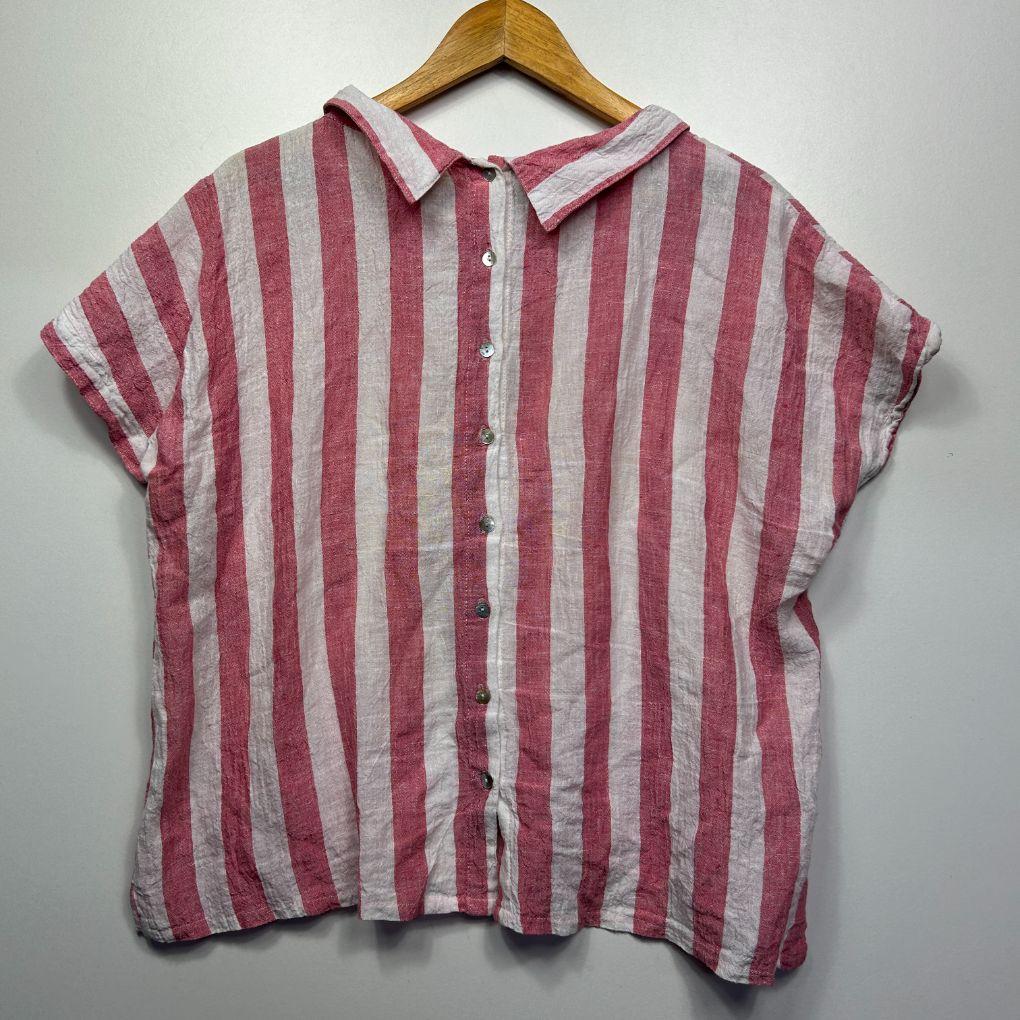 Portofino Pink Striped Linen Top - Size 16