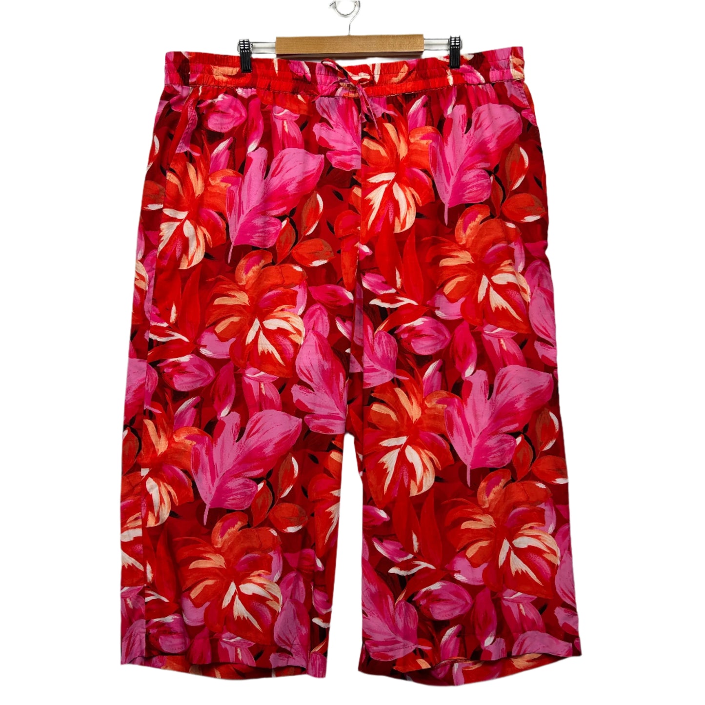 Jacqui E Cropped Pants Size 22 Pink Floral Pockets