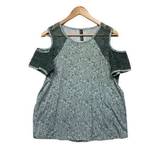 Edited Top Size 14 Green Cold Shoulder Sleeve Paisley Print