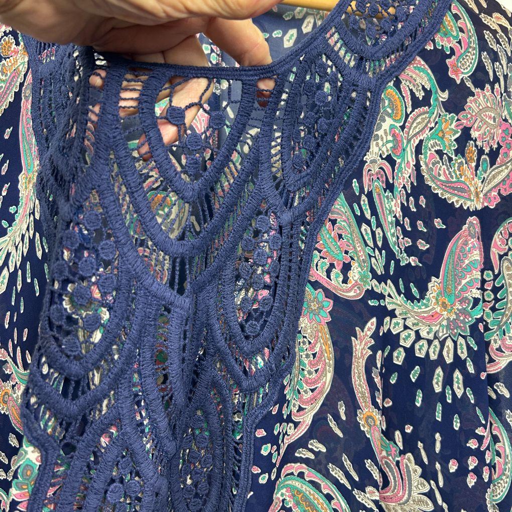 Boho Australia Navy Paisley Sheer Kaften Top - One Size