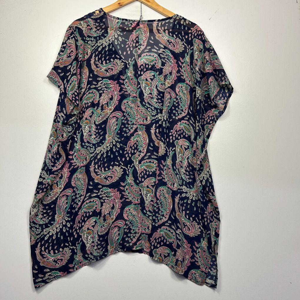 Boho Australia Navy Paisley Sheer Kaften Top - One Size