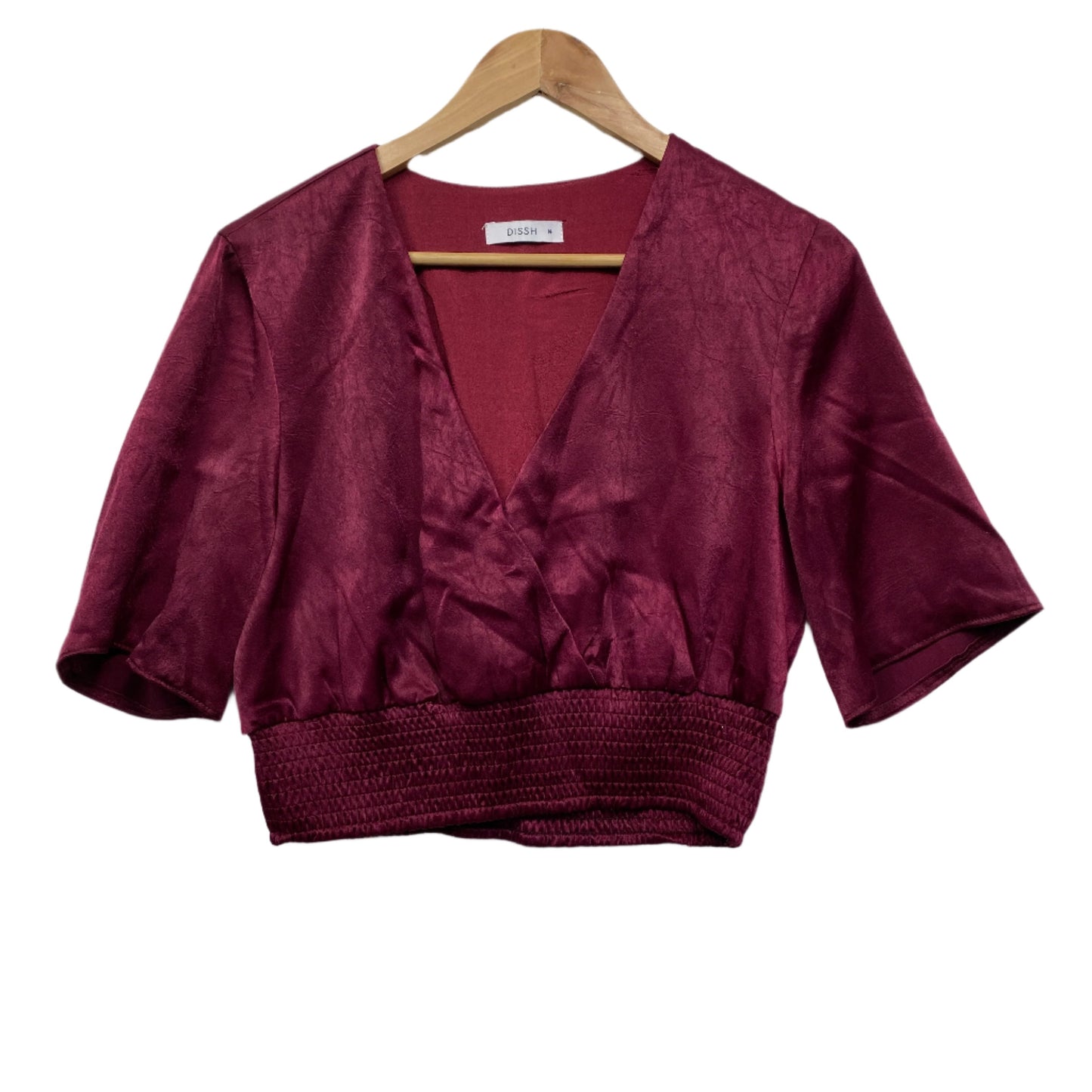 Dissh Cropped Top Size 14 Maroon Short Sleeve