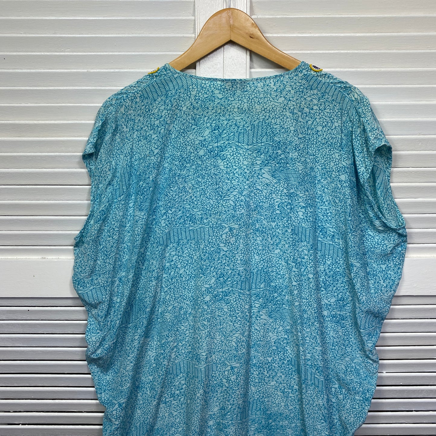 Megan Park Kaftan Dress 100% Silk Blue Embroidered Size 3 (AU 12 - 14)