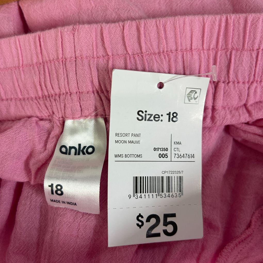Anko Pink Cotton Pants - Size 18