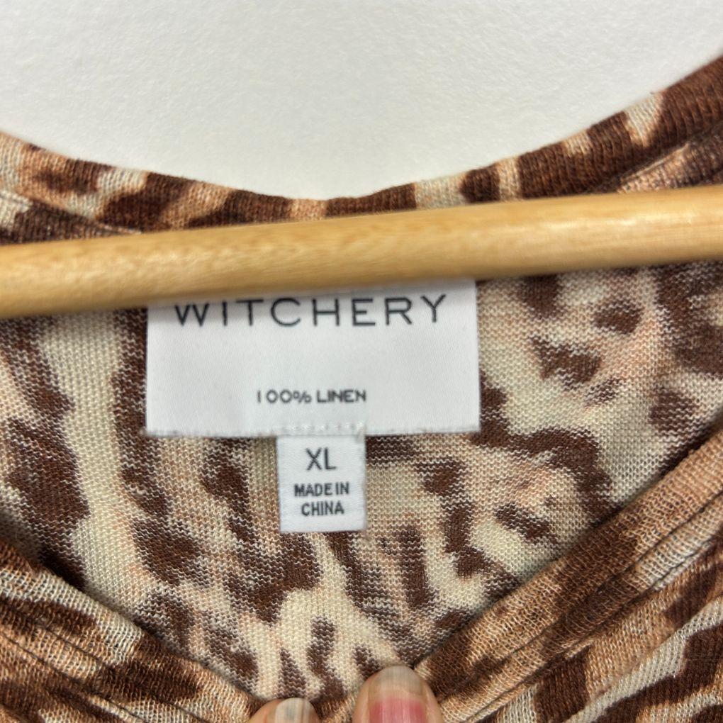 Witchery Brown Animal Print Linen Top - Size XL