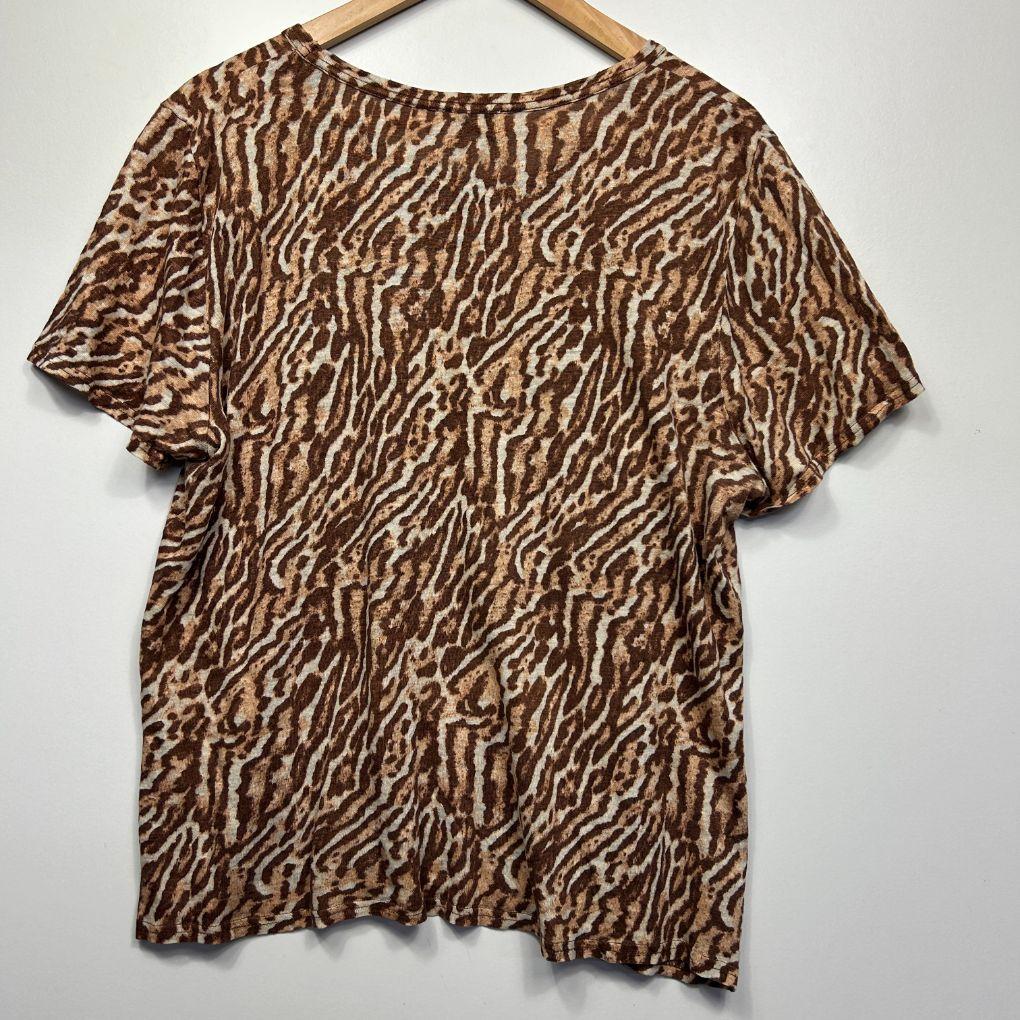 Witchery Brown Animal Print Linen Top - Size XL