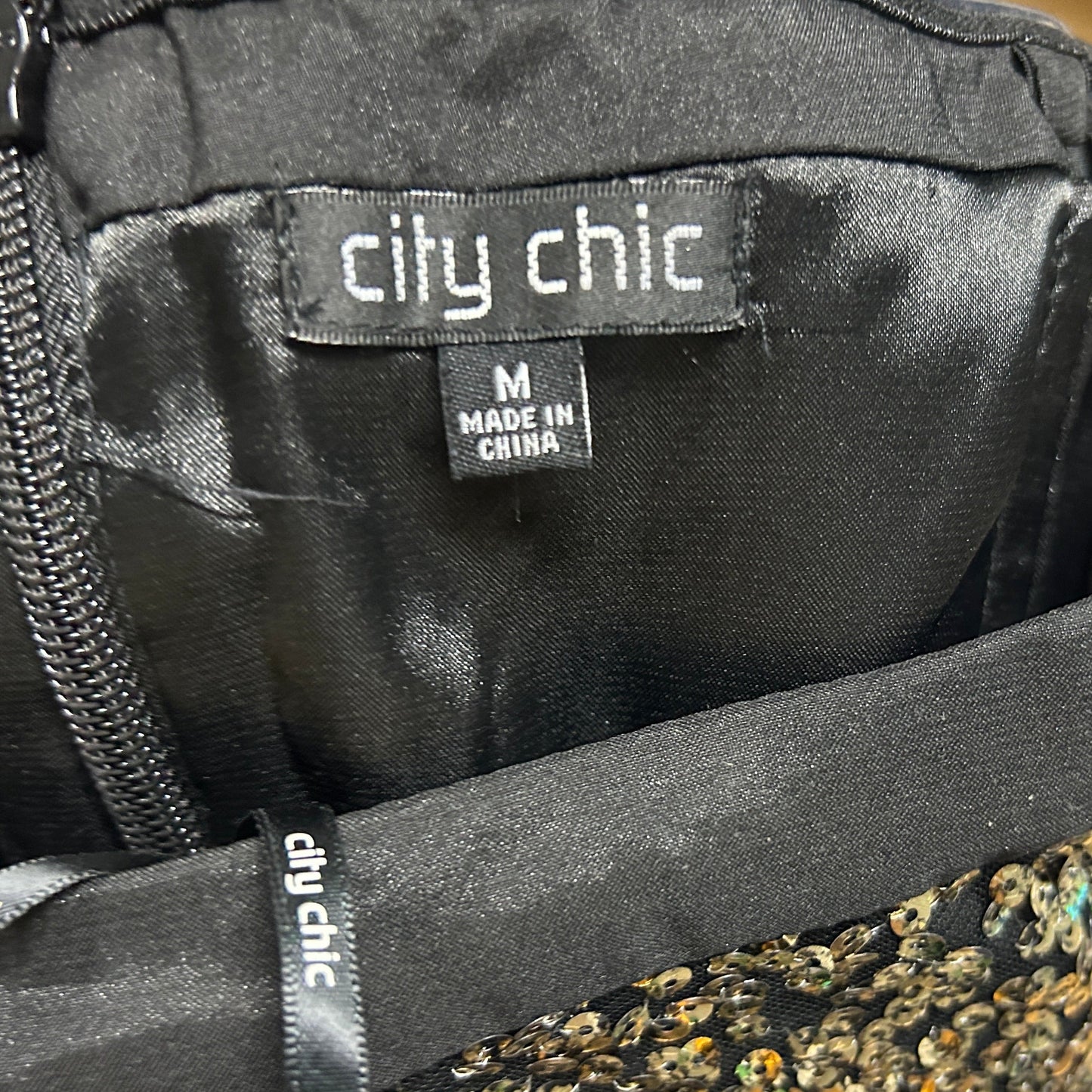 City Chic Strapless Peplum Black & Gold Sequins Evening Formal Dress - Size 18/M