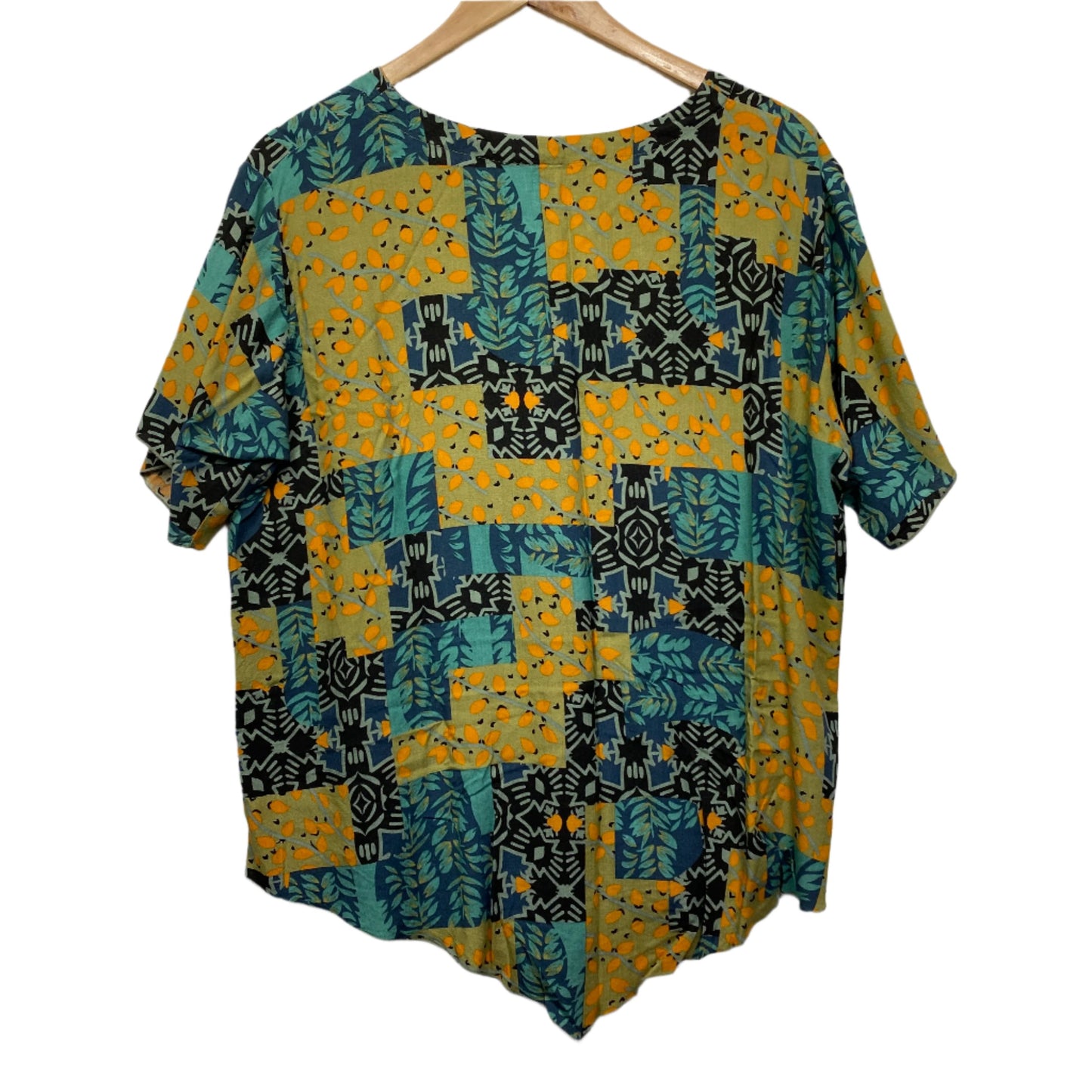 Sea Of Love Top Size 14 Large Multicoloured Patchwork Print Mustard Teal