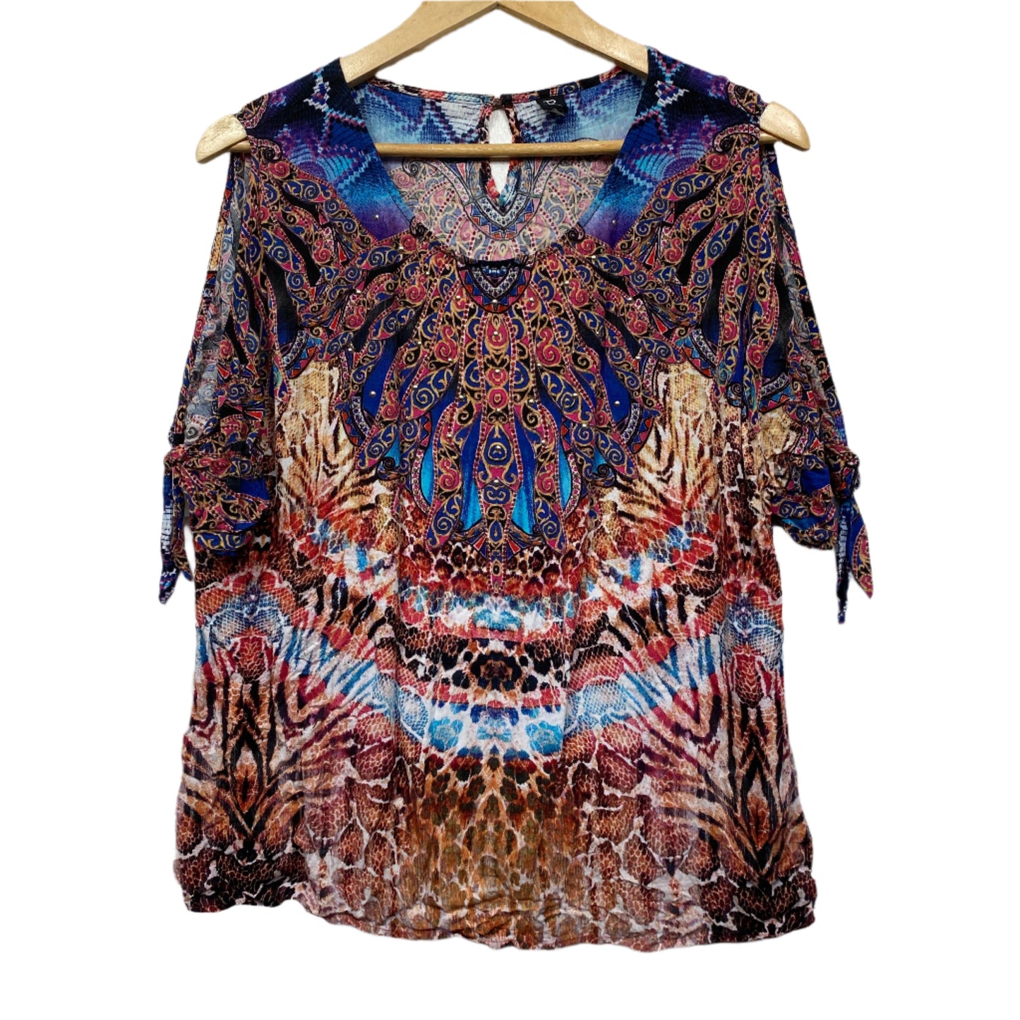 Rockmans Top Size 14 Large Cold Shoulder Sleeve Multicoloured