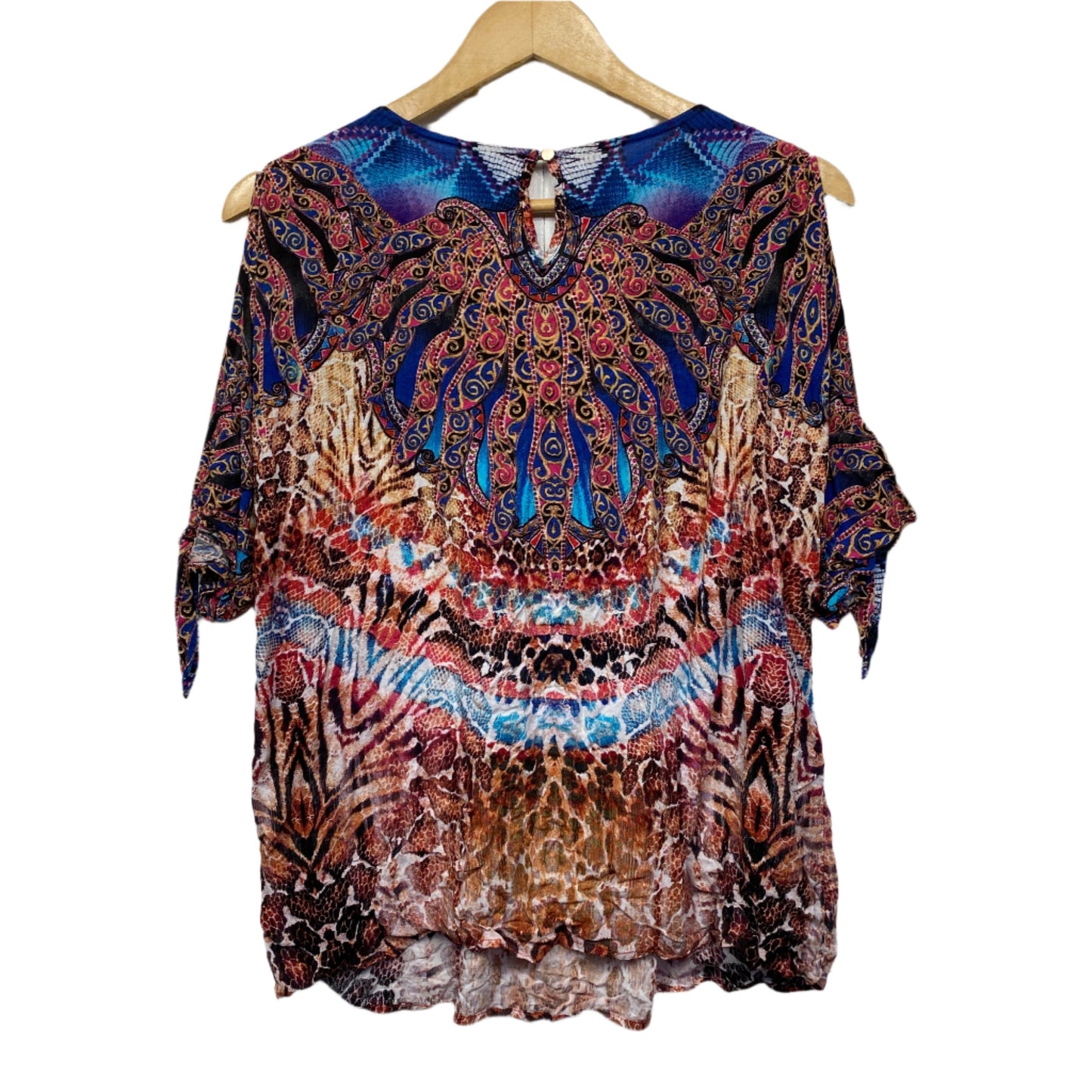 Rockmans Top Size 14 Large Cold Shoulder Sleeve Multicoloured