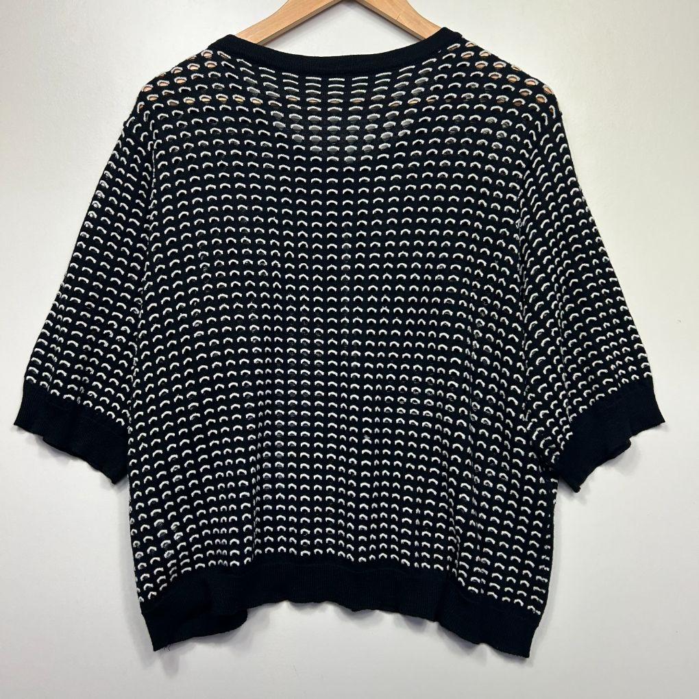 Black White Cotton Knit Cardigan Top - Size 14/16