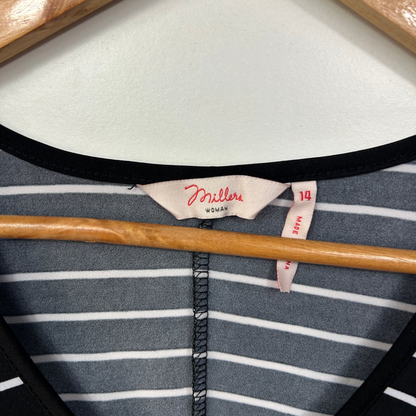 Millers Black White Striped Asymmetric Dress - Size 14
