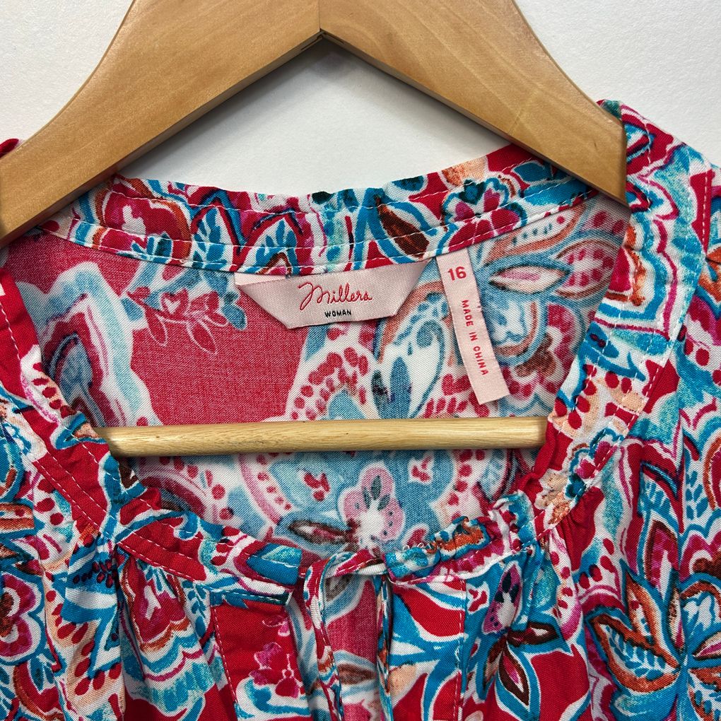 Millers Red Floral Top - Size 16