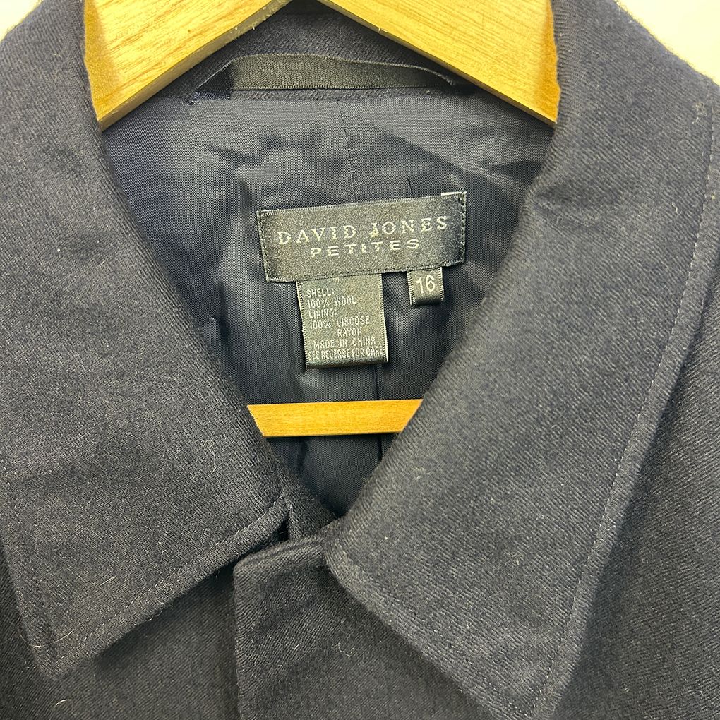 David Jones Petites Black Wool Jacket - Size 16