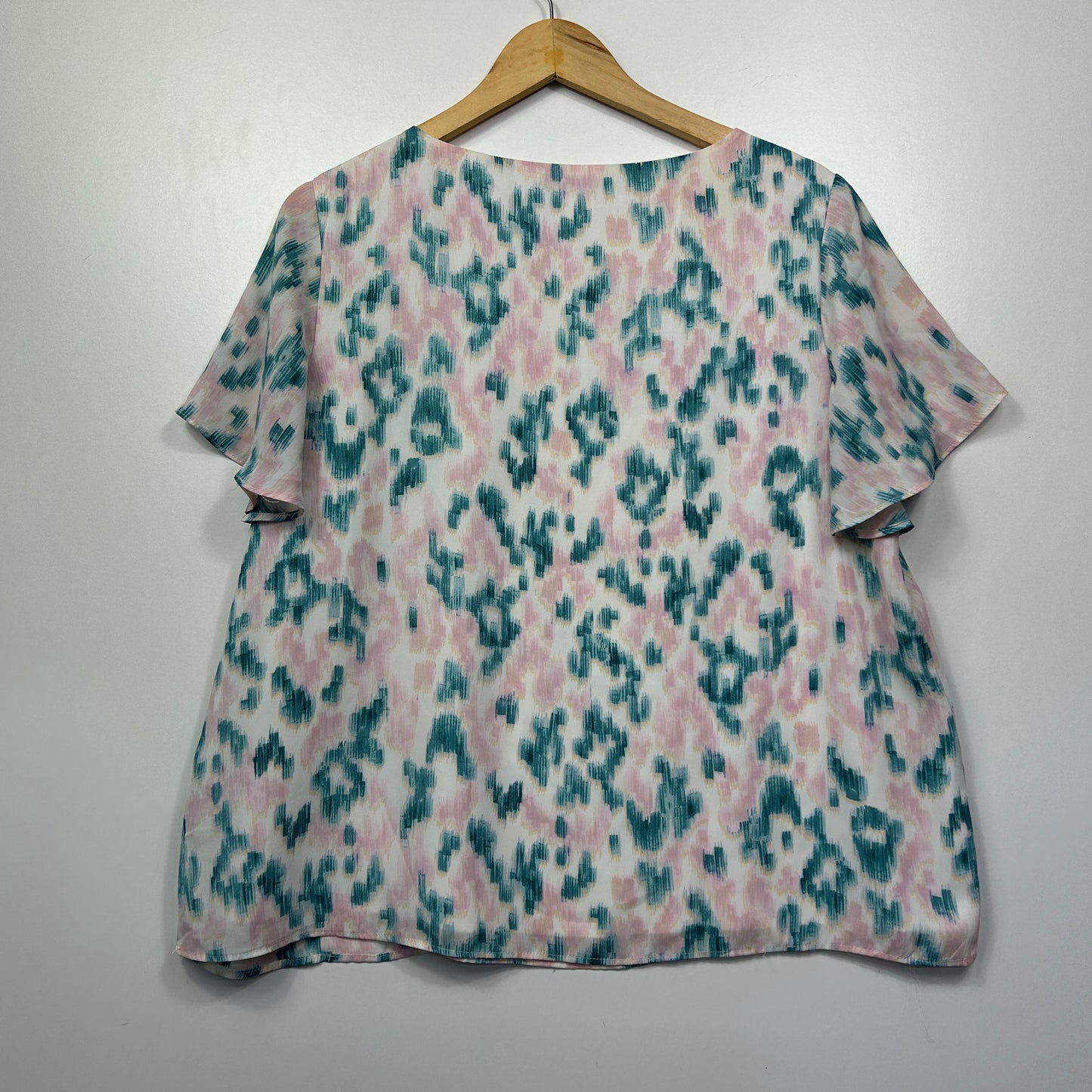 Preview Pink Teal Abstract Print Top - Size 18