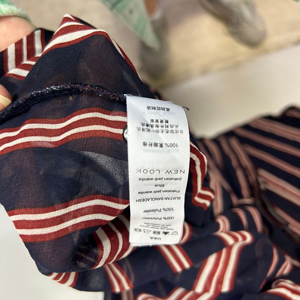 New Look Navy Striped Sheer Shirt - Size 24