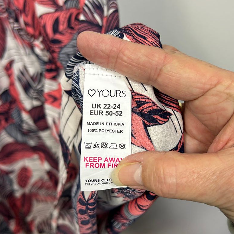 Yours Red Leaf Print Top - Size 22-24
