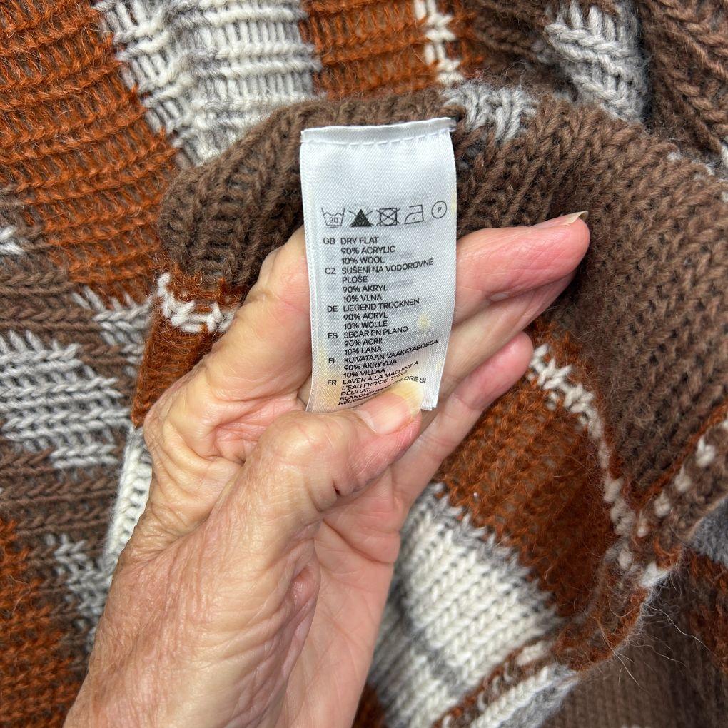 H&M Brown Fringed Aztec Sleeveless Poncho - One Size