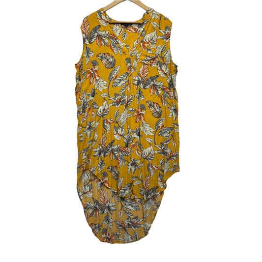 Caroline Morgan Dress Size 14 Mustard Sleeveless Floral Viscose