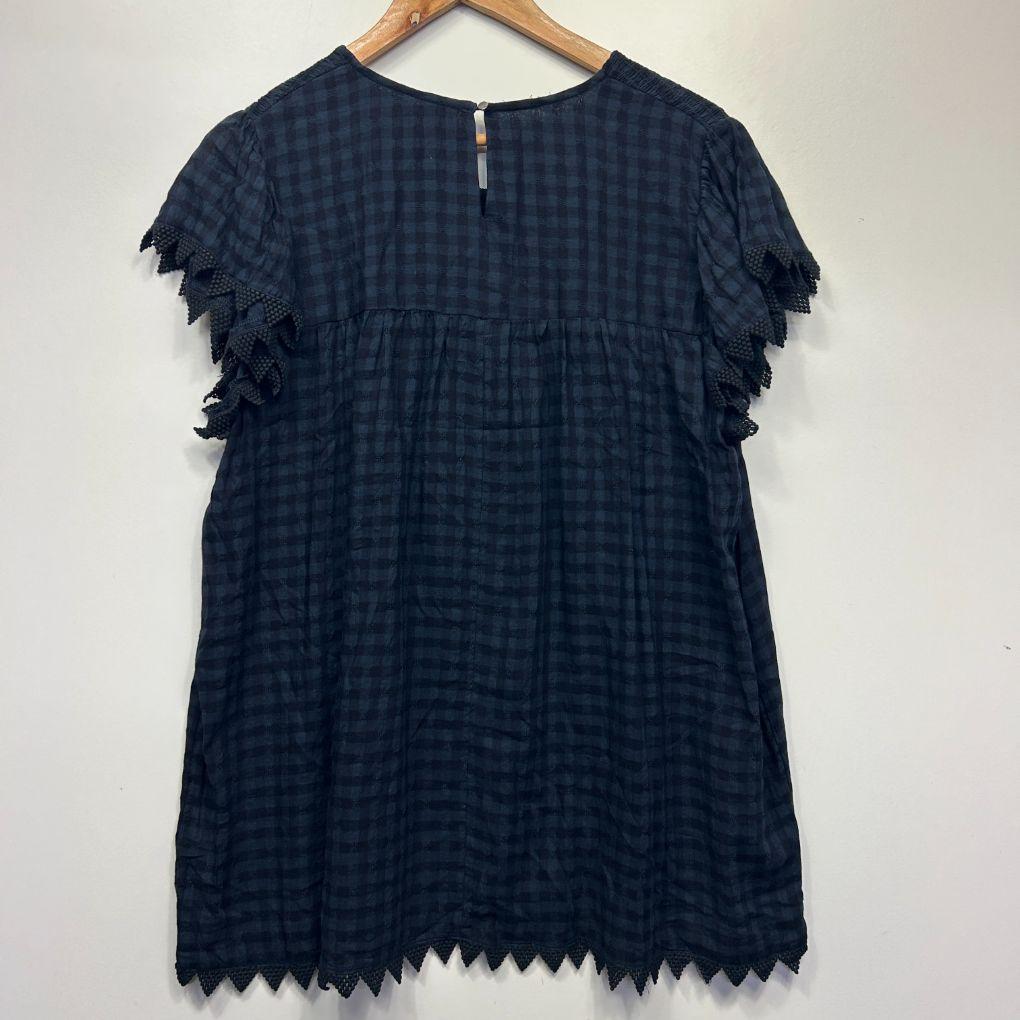 Virtuelle Navy Gingham Check Top - Size 18