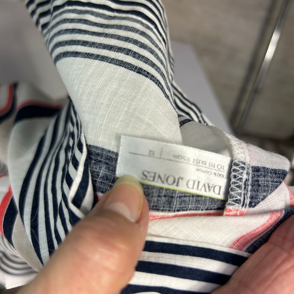 David Jones White Striped Cotton Dress - Size 12