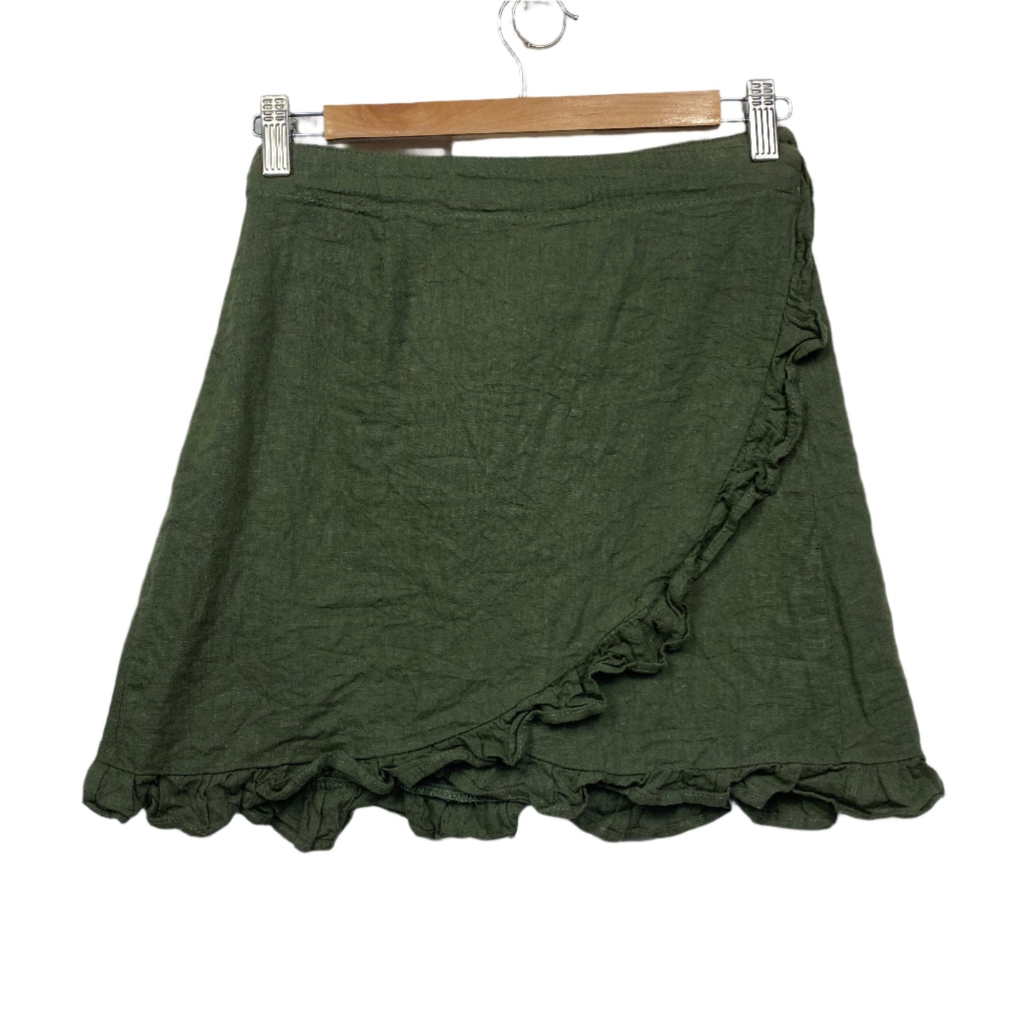 Glassons Wrap Skirt Size 14 Green Linen Blend Mini