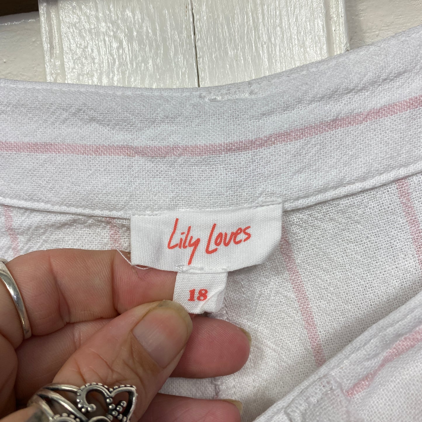 Lily Loves Pants Size 18 White Pockets Striped Linen Blend