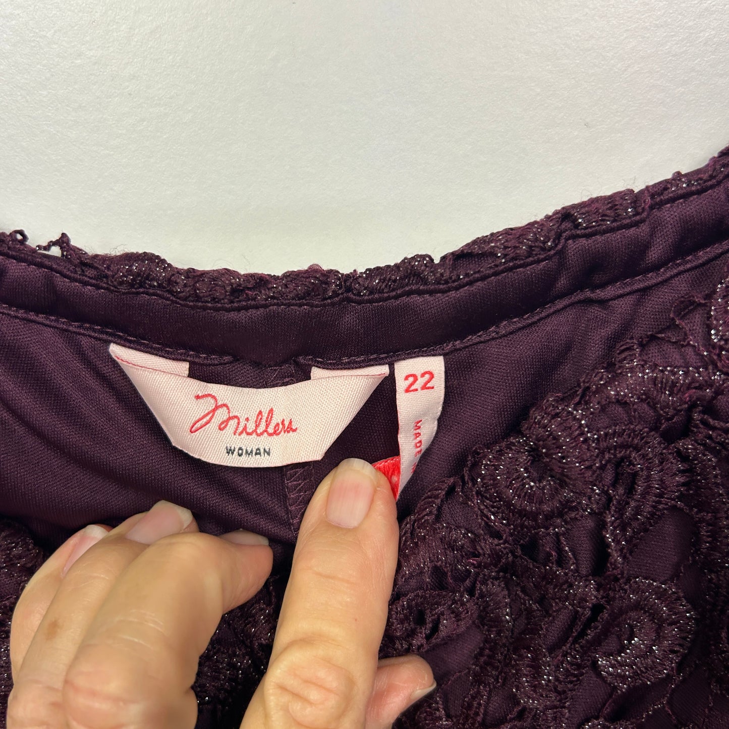 Millers Purple Lace Overlay Cocktail Dress - Size 22