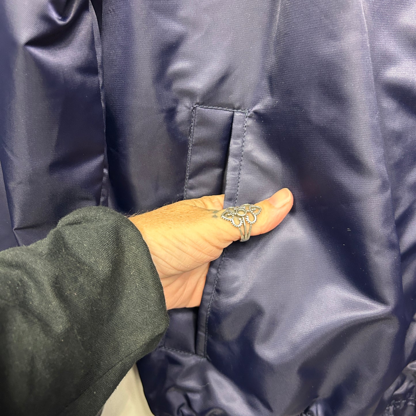 Mens Bomber Jacket Size 3XL Navy Pockets Long Sleeve Full Zip Up