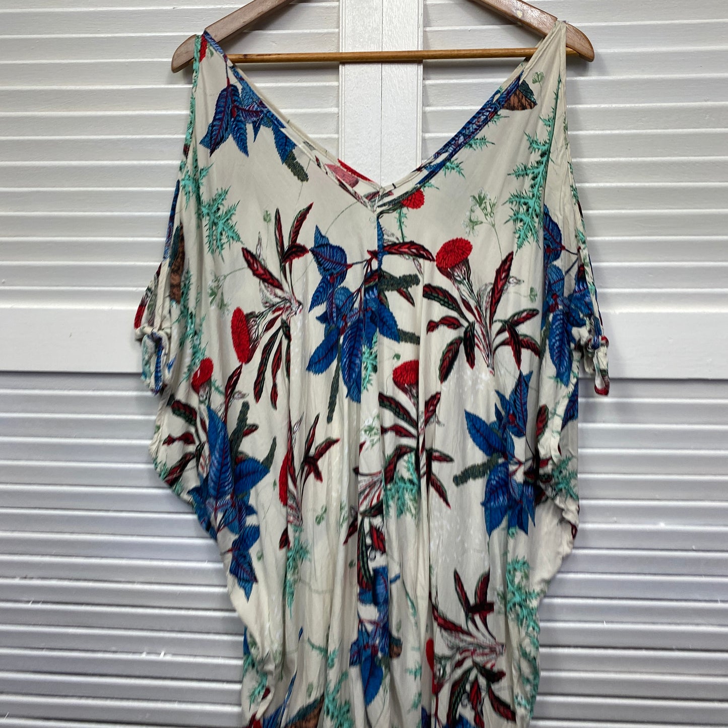 B Savvy Dress Size 14 Floral Cold Shoulder Kaftan Multicoloured