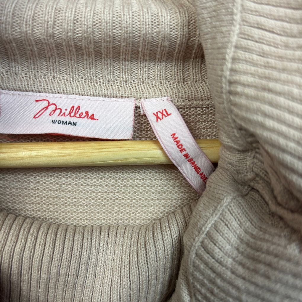 Millers Beige and Navy Cotton Top - Size XXL