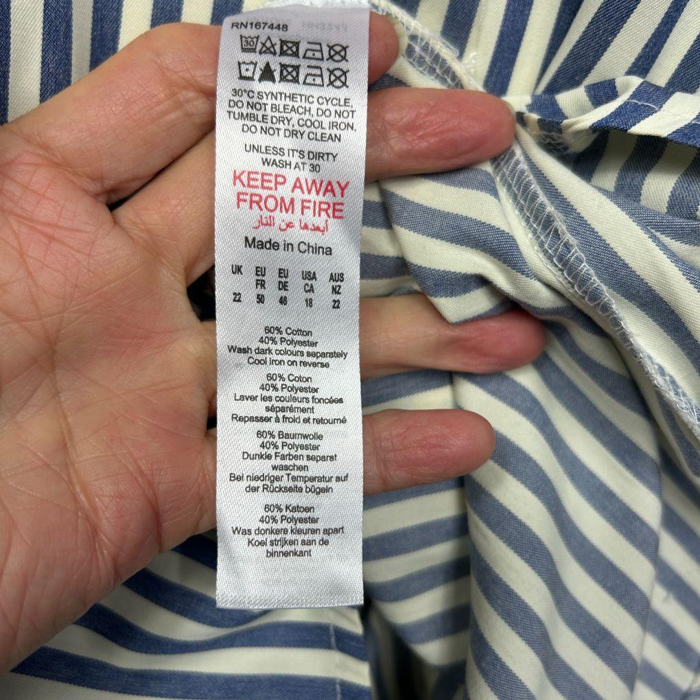 Boohoo Blue Stripe Cotton Shirt - Size 22