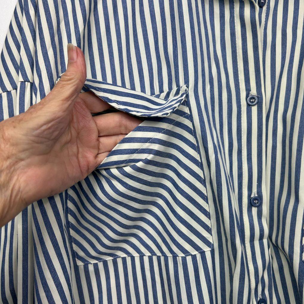 Boohoo Blue Stripe Cotton Shirt - Size 22