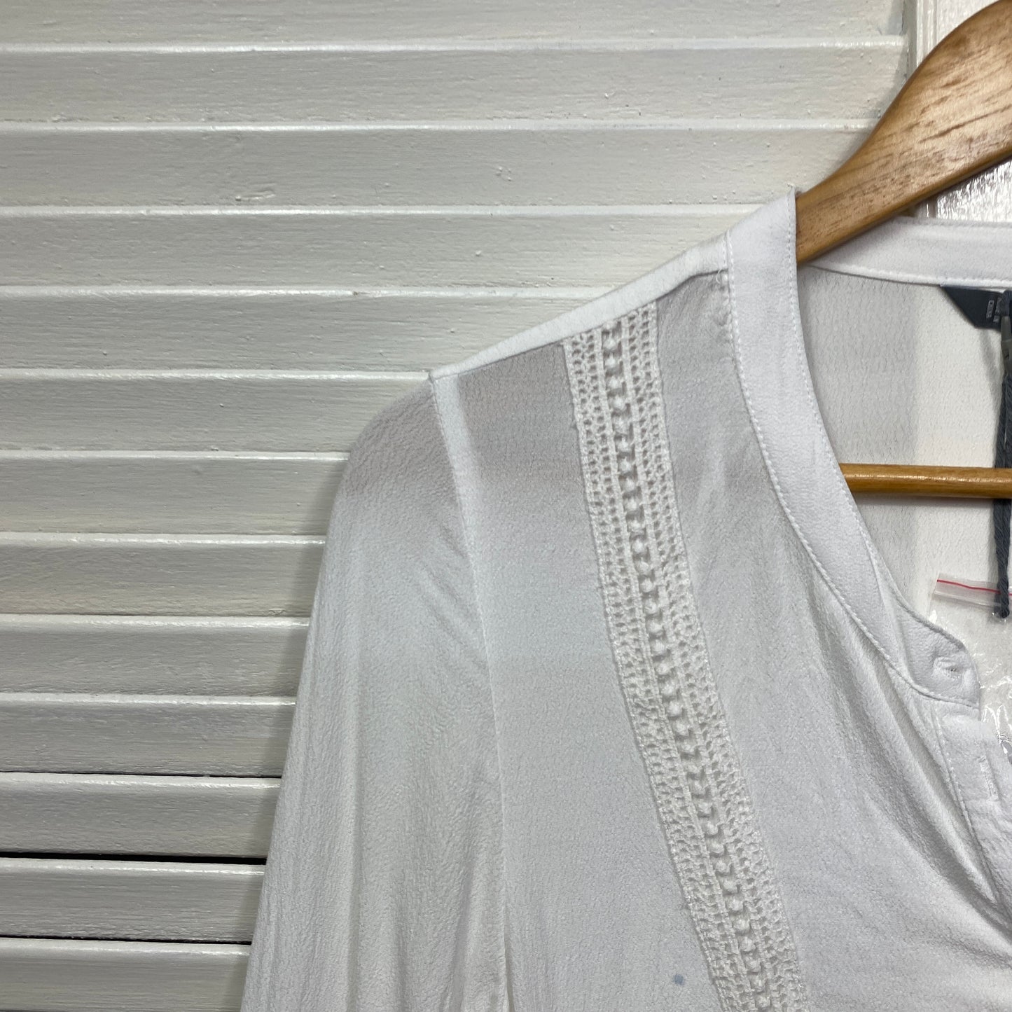 Katies Top Size 14 White Long Sleeve Sheer Button Up Crochet Trim