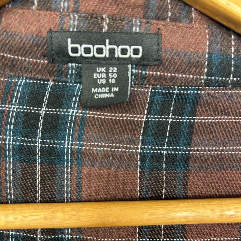 Boohoo Brown Plaid Cotton Shirt - Size 22