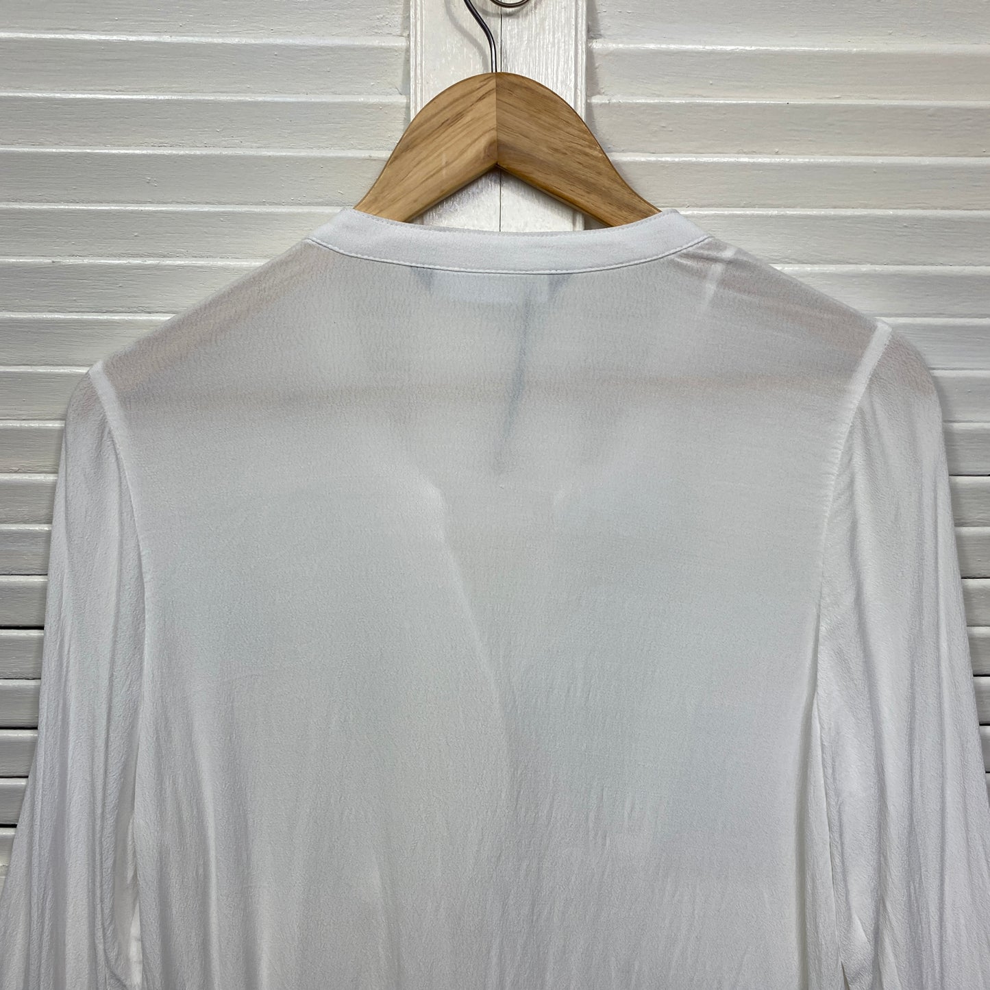 Katies Top Size 14 White Long Sleeve Sheer Button Up Crochet Trim