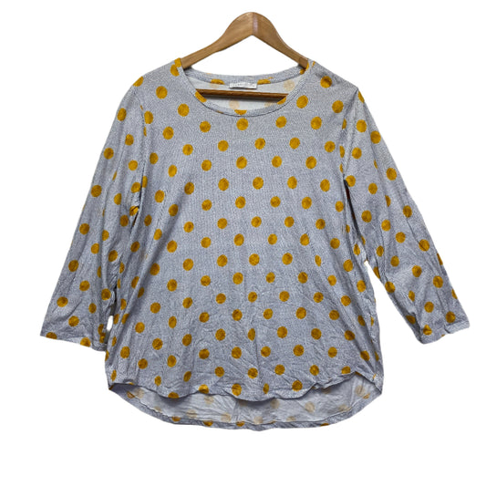 Regatta Top Size 18 Long Sleeve Grey Mustard Polka Dots Cotton