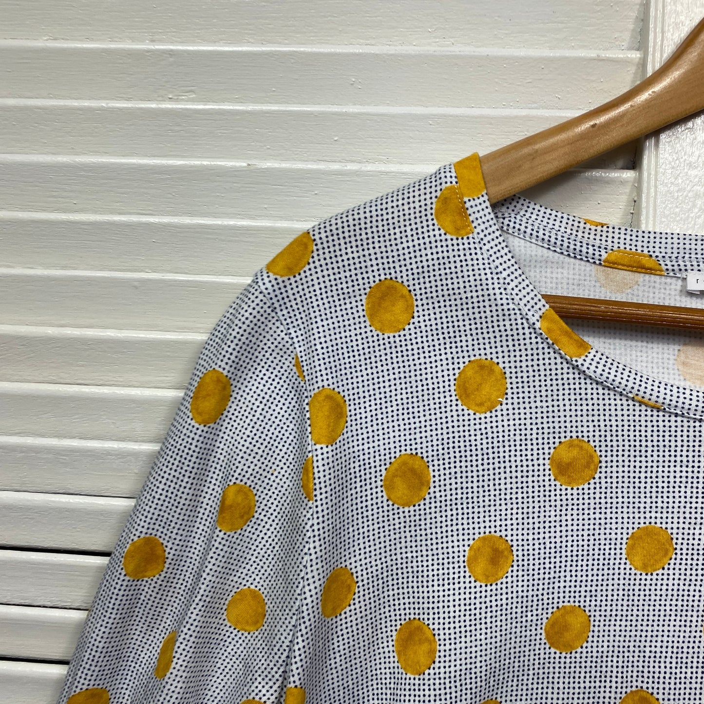 Regatta Top Size 18 Long Sleeve Grey Mustard Polka Dots Cotton