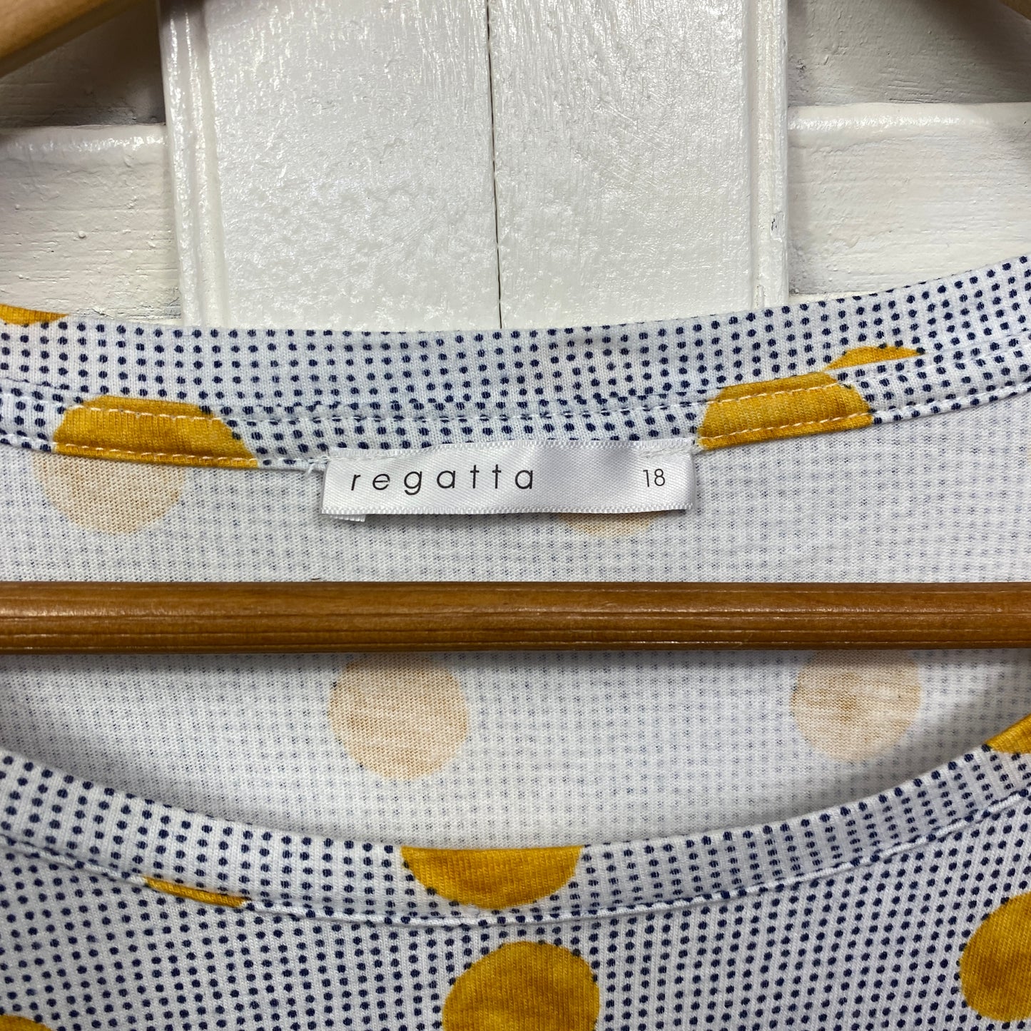 Regatta Top Size 18 Long Sleeve Grey Mustard Polka Dots Cotton