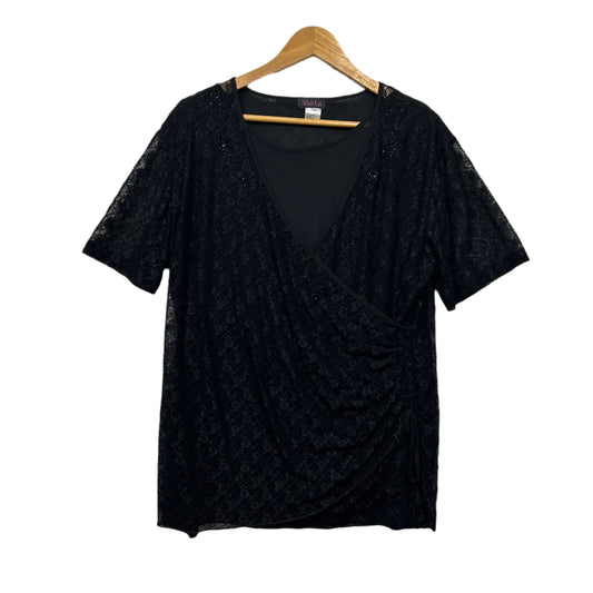 Voila Black Top Size 16 2XL Short Sleeve Sheer