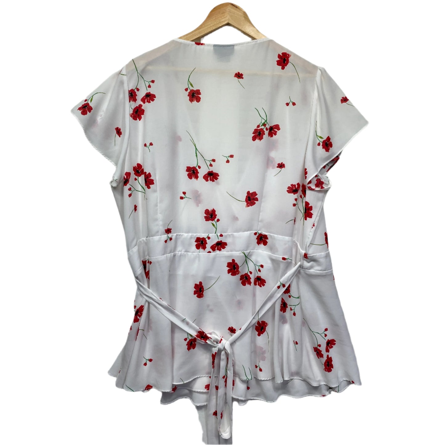 City Chic Wrap Top Size 20 Large White Red Floral Short Sleeve