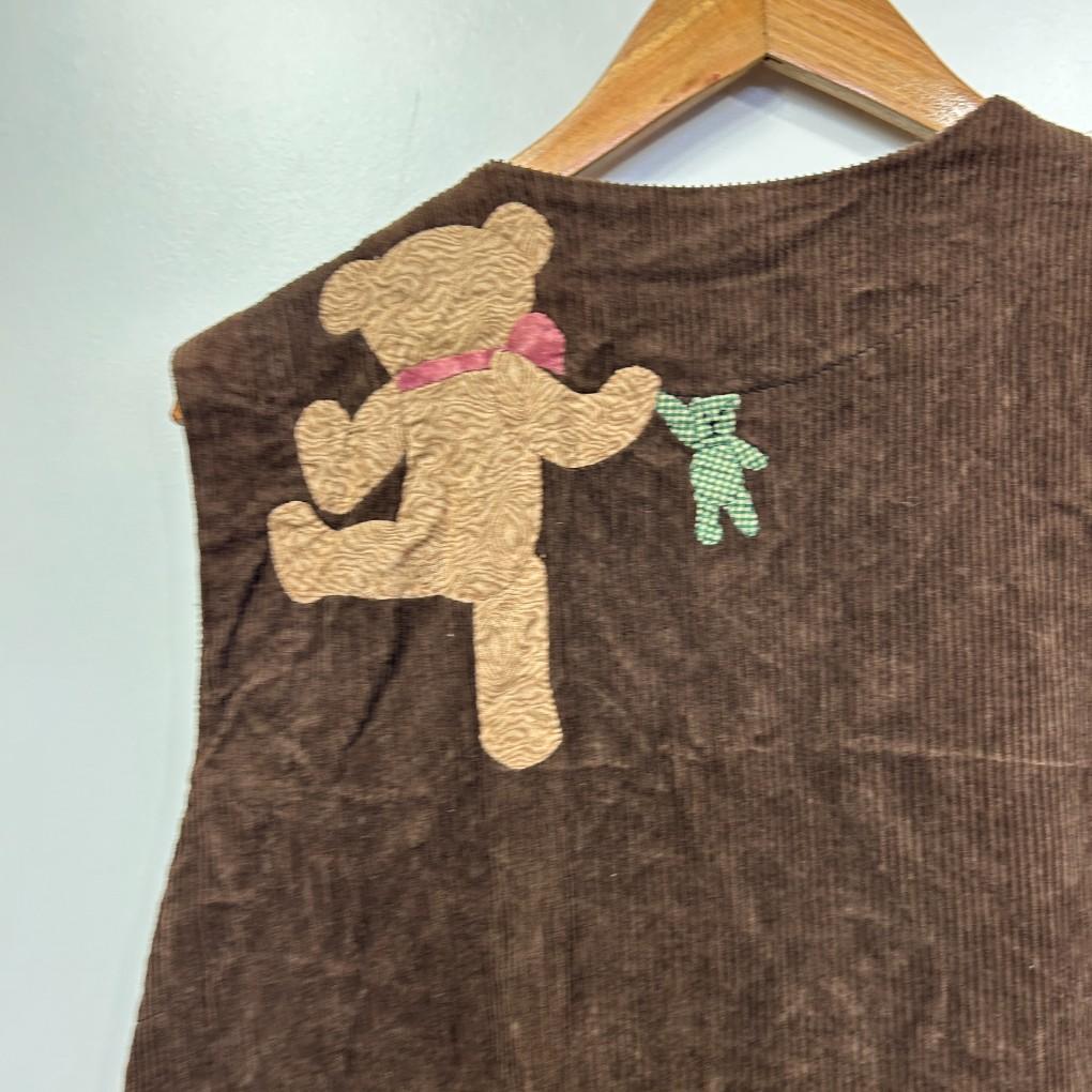 Handmade Patchwork Corduroy Brown Teddy Bear Vest - Size 14/16