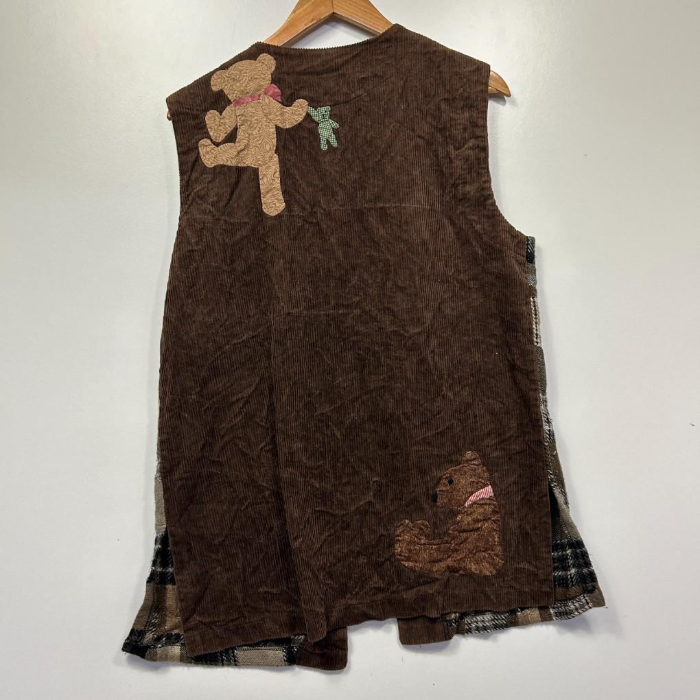 Handmade Patchwork Corduroy Brown Teddy Bear Vest - Size 14/16
