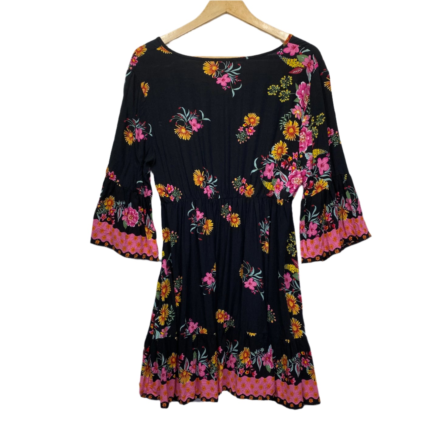 Shein Boho Dress Size Large 14 Black Floral